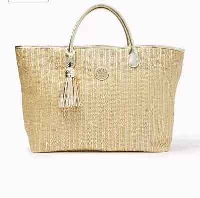 Lilly Pulitzer Bristole Metallic Natural Straw Tote ~ Gorgeous! NWT • $144