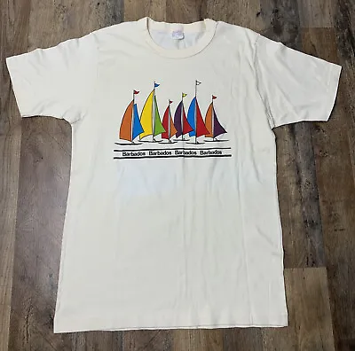 Men’s Size XL Vintage Barbados Sail Boat Colorful Shirt Made In Barbados Single • $24.99