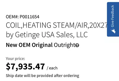 *NEW* Getinge Steam/Air Heat Exchanger  20X27 P0011654 • $5495