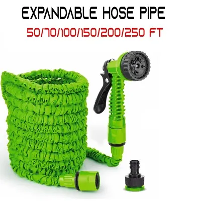 £9.99 • Buy FLEXIBLE GARDEN HOSE EXPANDABLE EXPANDING 50FT TO 250FT WATER PIPE Spray Nozzle