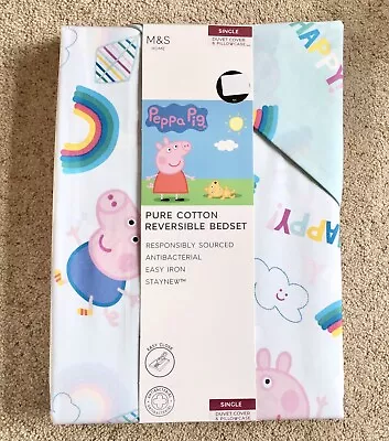 M & S Children’s Peppa Pig Single Duvet Cover Bedset. 100% Cotton. New In Pack. • £12.99