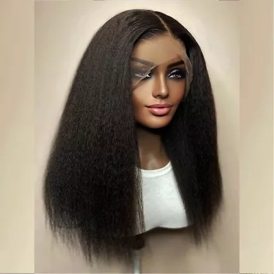 Long Straight Afro Yaki Straight Fiber Lace Front Wigs Heat Safe Hair For Women • $32.99