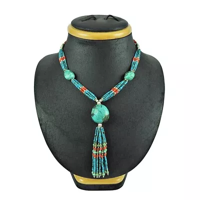 Gift For Women Beaded Necklace 925 Silver Natural Turquoise Gemstone S50 • $222.67