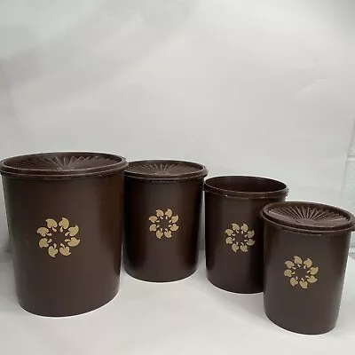 Vintage TUPPERWARE Servalier Nesting Canister Set Of 4 W 3 Lids Brown Mushroom • $37.99