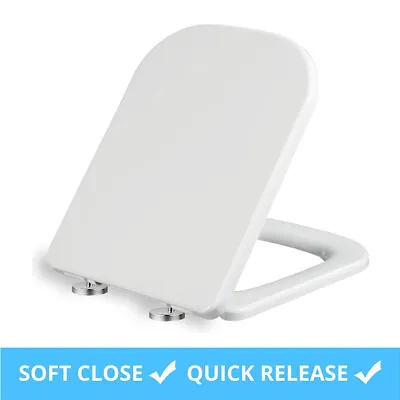 Toilet Seat Soft Slow Close Square Shape Quick Release Top & Bottom Hinges Incl • £5.99