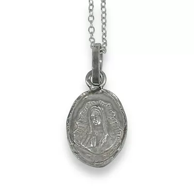 Vintage Mexico Sterling Silver 925 Virgin Mary Religious Pendant Necklace 18  • $40