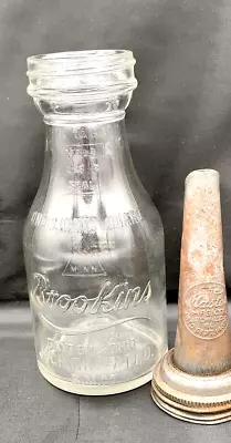 Vintage BROOKINS (Cincinnati Ball Crank Co.) 1-Quart Glass Oil Bottle W/Spout  • $40