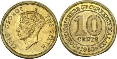 Elf Malaya 10 Cents 1950  George VI • $8