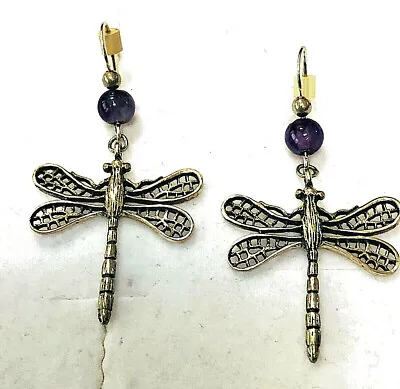 Vintage Sterling Silver Filigree Dragonfly Earrings Amethyst Balls French Wire • $15