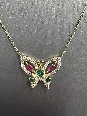 14k Gold Butterfly Multi Colored Gemstone 18in Necklace • $367.59