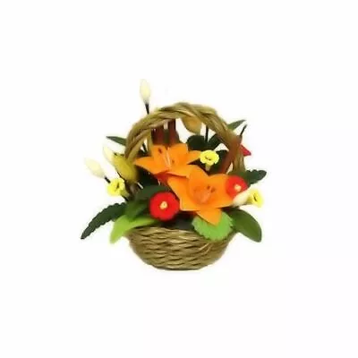 Dollhouse Tropical Orange Flower Arrangement In Basket For 1:12 Miniature Garden • $9.49