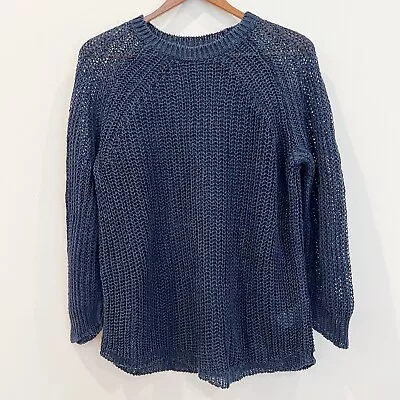 J. Crew Womens Linen Open Knit Long Sleeve Sweater S Navy Blue Beach Casual • $19.88