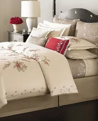 Martha Stewart DREAMTIME Twin 3pc DUVET SHAM PILLOW Cream Red Tan Embroidery$525 • $149.99