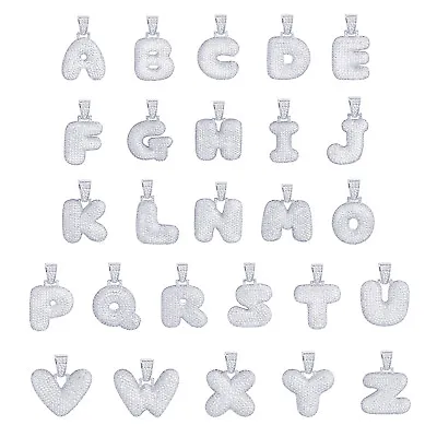 $20.99 • Buy A - Z Initial Bubble Letter Silver Plated Iced CZ Pendant 24  Chain Necklace