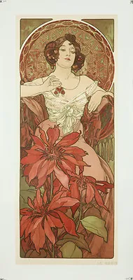 Vintage Style Alphonse Mucha Poster GIANT STICKER Art Nouveau Ruby Red Jewel  • $200