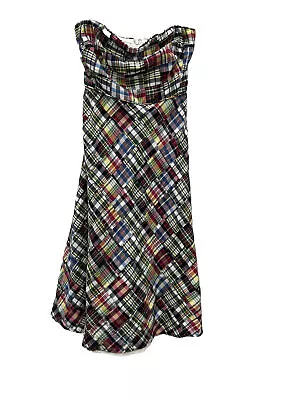 J. Crew Madras Plaid Patchwork Strapless Dress Womens Size 0 Zero Preppy • $44.99