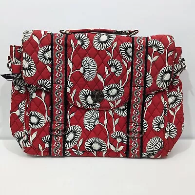 Vera Bradley Red Deco Daisy Poppy Floral Quilted Clasp Laptop Computer Bag • $19.95