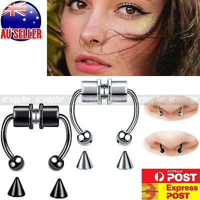 $3.99 • Buy Fake Nose Ring Segment Helix Tragus Faux Clicker Non-Piercing Magnetic HOT