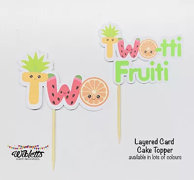BRIGHT 'TWO-TTI FRUITI' FRUIT THEME 2nd BIRTHDAY PARTY CAKE TOPPER . TWO 2 PINK  • $12.33