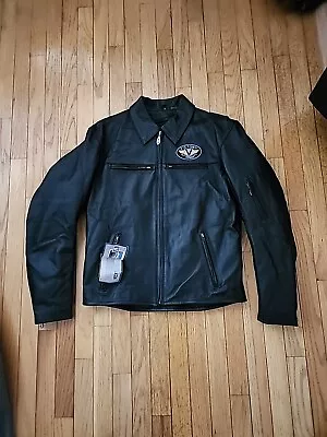 Victory Polaris Motorcycle Black Leather Jacket Victory Patch Men's Size Medium • $209.99