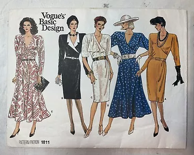 Vintage Vogue Pattern 10 Basic Design UNCUT Mock Wrap Dress Knee Length 1811 • $4.90