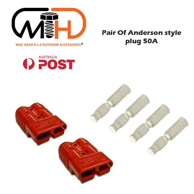 $9.89 • Buy Pair Anderson Style Plug Connector 50AMP Caravan Trailer Solar 6AWG RED AU SOLAR
