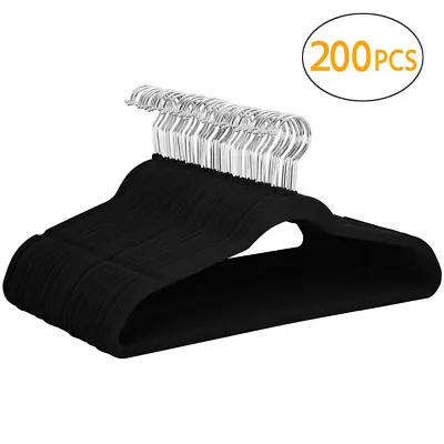 Easyfashion 200PCS Non Slip Velvet Hangers Black Durable 360 ° Rotating Hook USA • $55.79