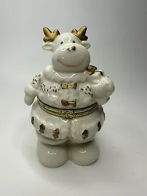 Vintage Reindeer-Moose Holiday Christmas Ceramic Hinged Trinket Box 4.5  Tall • $8.90