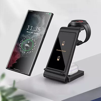 3 In 1 Wireless Fast Charger Dock Station For Samsung Phone Galaxy Buds Watch • £16.89