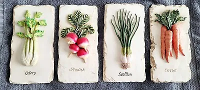 RARE Vintage 3D Resin Wall Art *Set Of 4* Vegetable Kitchen Decor 10 X 5  Plaque • $49.99