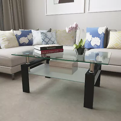 Rectangle Black Glass Coffee Table Desk Clear Modern Side Center Tables For Room • $105.29