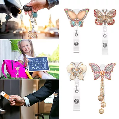 Diamond Butterfly Badge Lanyard ID Name Badge Chest Clip Women Girls Retractable • $1.73