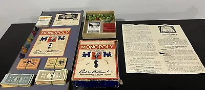 VTG 1930s Parker Brothers Monopoly Blue Edition Wooden Houses/Pawns 1940s Board • $29.99
