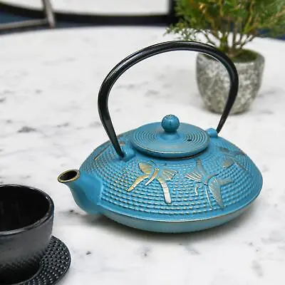 Light Blue 'Butterfly' Cast Iron Oriental Teapot • £21