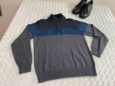 Rugged Trails Men Pullover Sweater 1/4 Zip Turtleneck Blue & Gray M Cotton Blend • $29.99