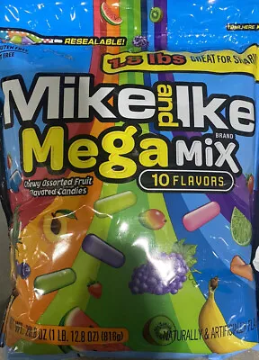 Mike And Ike MEGA MIX 10 Flav Chewy Candy 28.8 Oz Candies Resealable Bag 1.8 Lbs • $20.99