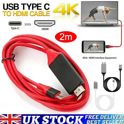 4K Type C To HDMI HDTV AV TV Cable Adapter For Phone Samsung Huawei Macbook - UK • £6.69