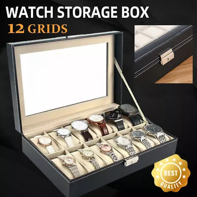 £13.49 • Buy 12 Grids Leather Watch Case Jewelry Bracelet Storage Holder Glass Display Box