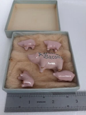 £5.99 • Buy Vintage Unusual Pink Pottery Dinky Danish Bacon Advertising Pig & Four Piglets