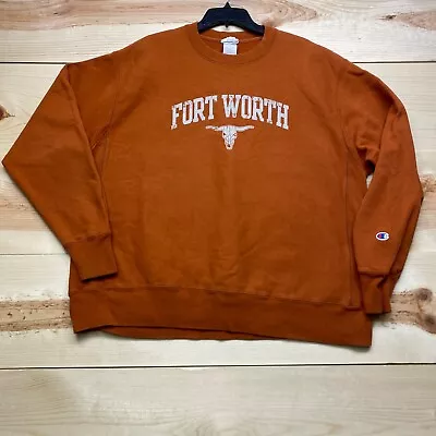 Champion Sweatshirt XL Orange Crewneck Reverse Weave Texas Fort Worth Heavy • $29.99