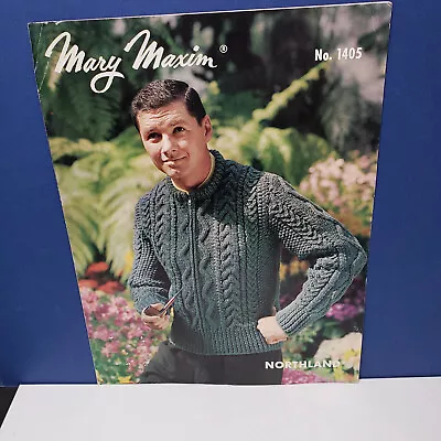 MARY MAXIM No.1405 Men's Aran Cardigan Knitting Pattern 1950s-60s VINTAGE • $3.67