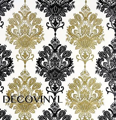 10m Cream Damask Fablon Sticky Back Plastic Self Adhesive Wallpaper Modern Gold • £14.99