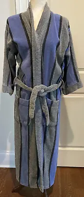 Stafford S/M 100% Cotton Thick Plush Striped Robe Mens Gray Blue Vintage Mens • $39.96