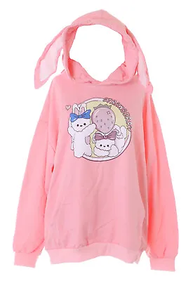 £30.49 • Buy TS-361 Pink Strawberry Rabbit Graphic Hoodie With Ears Sweatshirt Pastel Goth