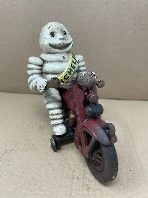 Michelin Tire Guy Man Figure On A Motorcycle Cast Iron Set • $82