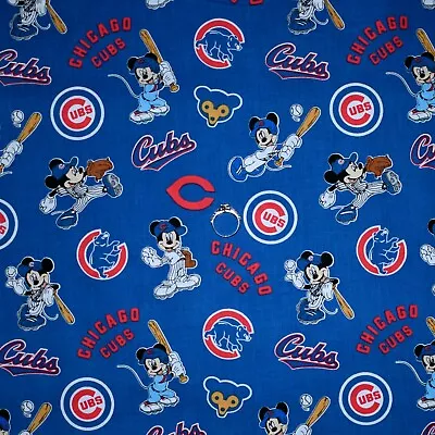 BonEFul Cotton Quilt Blue Red White Chicago Cubs Boy Disney Baseball Flag SCRAP • £1.20