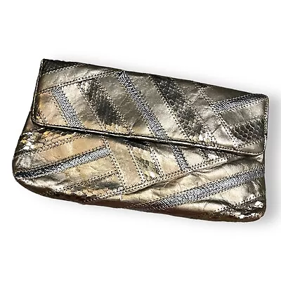 David Mehler For Dame Crossbody Bag Womens Metallic Brown Snake Skin Clutch VTG • $10.88