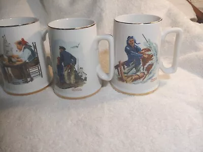 Norman Rockwell Museum Collection Coffee Mugs Vintage 1985 Gilded Lot Of 3 • $6