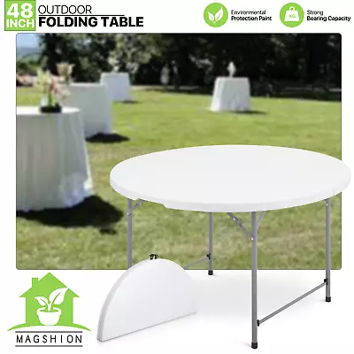 White 4 Ft Round Portable Plastic Dining Table W/Handle Fold-in-Half Picnic Desk • $92.99