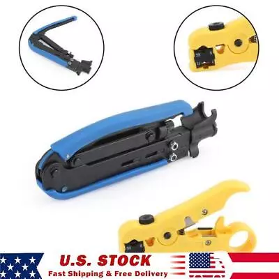 RG59 RG6 RG11 F Compression Tool Connector + Cable Coax Coaxial Crimper FF • $32.99